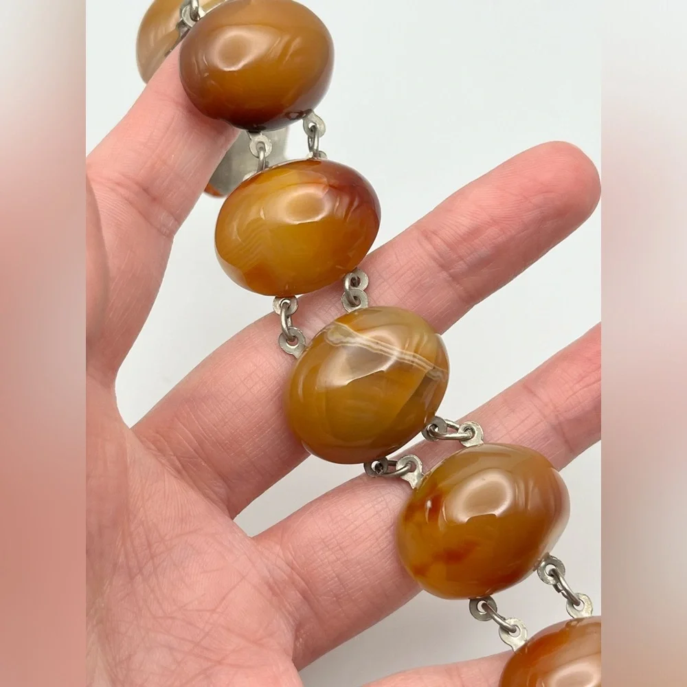 Vintage Large Chunky Carnelian Agate Link Bracelet - Picture 6 of 16